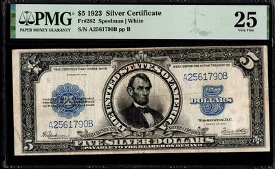 $5 1923 Silver Cert, Fr. 282 LINCOLN PORTHOLE Problem-Free + Cheap PMG VF 25 - Image 1 of 2