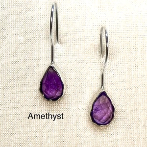 Amethyst Earrings 925 Sterling Silver -Fixed Hook Fittings - 3.5cm Drop - Picture 1 of 4