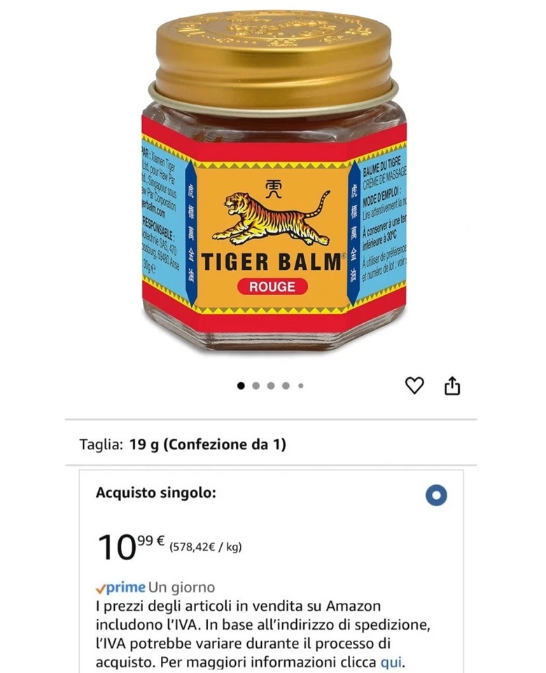 Tiger Balm Rosso 19g | Balsamo di Tigre | Sollievo Dolori Muscolari | 1 Qt. - Immagine 1 di 1