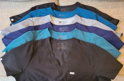 FIGS 6 Womens XL Scrubs Tops Tech Collection Black Gray Blue Teal Medical Shirt - Image 1 of 4