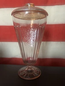 Vintage Hocking depression Mayfair Open Rose Pink Footed Iced Tea glass with lid - Picture 1 of 14