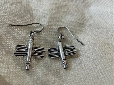 Vtg Sterling Silver Dragonfly Dangle Drop Earrings - Image 1 of 4
