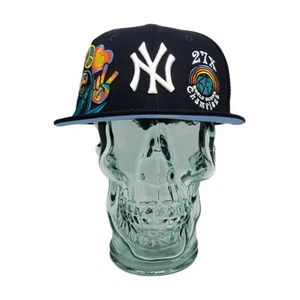 New Era NY Yankees Groovy Baseball Cap Peace Love Yin Yang Floral Embroidery 7 ¼ - Picture 1 of 6