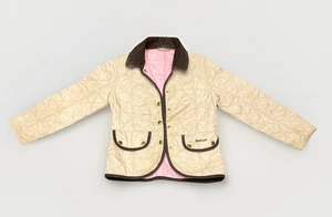 Barbour Girls' Cream Quilted Jacket with Pastel Pink Lining, Size 6-7 - Picture 1 of 4