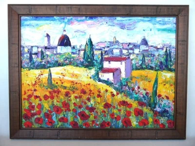 Vintage Tuscany Italy Poppies Florence Colour Impasto Impressionist Painting - image 1 of 4
