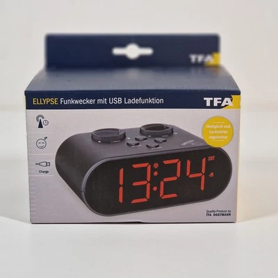 TFA Dostmann 60.2551.01 Funk Wecker Schwarz Alarmzeiten 1 USB Anschluss, Großes - Bild 1 von 4