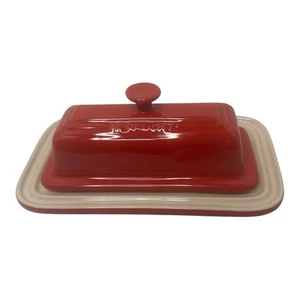 Le Creuset Stoneware Red 2 Piece 1/4 LB Butter Dish Lid & Bottom Set 11-39 - Picture 1 of 10