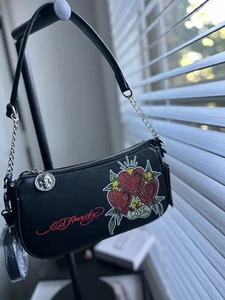 Bolso Bandolera Ed Hardy Mujer Cuero Negro Nuevo con Etiquetas - Imagen 1 de 12