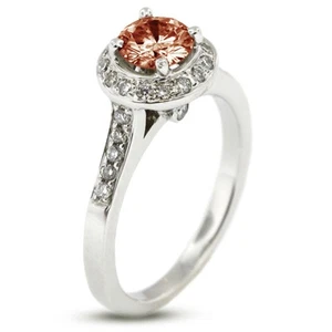 Anillo redondo de piedra lateral con halo de oro de 14 k con diamantes naturales certificados SI1 rojo de 1,17 quilates - Imagen 1 de 11