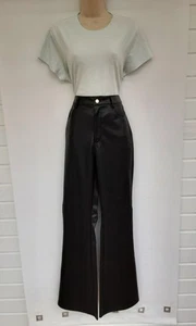 BOOT CUT BLACK PLEATHER TROUSERS,60S,70S VINTAGE LOOK,RIVER ISLAND,SIZE 10,NWTS - Picture 1 of 11