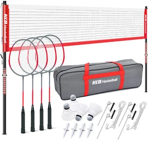 Outdoor Badminton Net Set for Backyard Portable Heavy Duty with Poles 4 Rackets - Picture 1 of 8