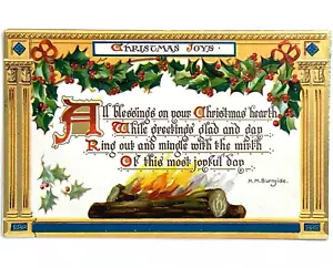 Raphael Tuck - Christmas Joys - Postcard Yule Log & Text, Series 502 Embossed A4 - Picture 1 of 3