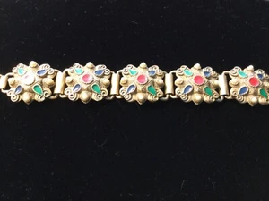 Vtg 50s, 60s chunky bracelet with enamel & pearls goldtone unsigned - Picture 1 of 4