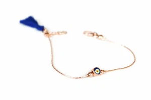 Blue Tassel Evil Eye Bracelet, Made in Turkey Evil Eye Bracelet, Evil Eye Charm - Picture 1 of 5