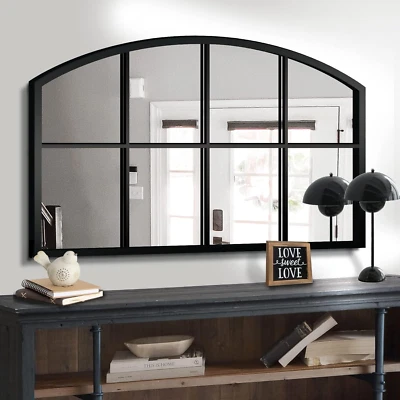 Wide Window Pane Black Mirror,Farmhouse Arched Wall Mirrors,Grid Mirrors for Fir - Image 1 of 4