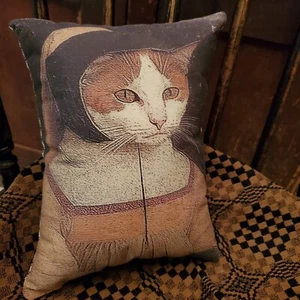 VINTAGE PRIMITIVE FOLK COLONIAL REPRODUCTION ANTIQUE PORTRAIT CAT PILLOW NO. 4 - Picture 1 of 11