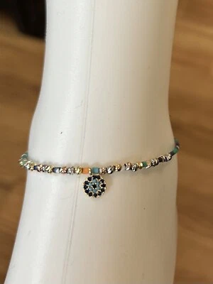 Evil Eye Gold Plated Anklet Handmade With Gold Balls & Colorful Crystals - Image 1 of 2