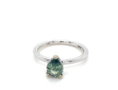 Anillo Zafiro Verde 0.98CT Zafiro Neutro Oro Blanco 14k Diamantes Neutros Foto 1 de 4
