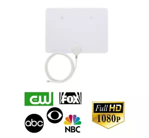 Flache digitale TV-Antenne für Innenbereich mit RG6 Koaxialkabel weiß HDTV 1080p VHF UHF-SET - Bild 1 von 8