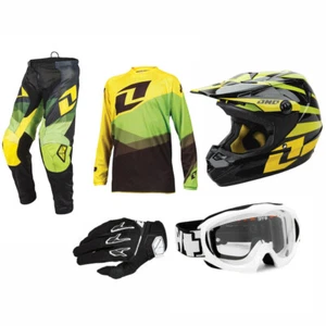 KIDS ONE MOTOCROSS KIT COMBO - PANTS JERSEY GLOVES HELMET GOGGLES - GREEN - Picture 1 of 5