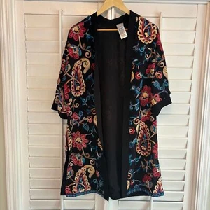 Chico’s Kimono schwarz mit Blumenstickerei Größe S/M - Bild 1 von 10