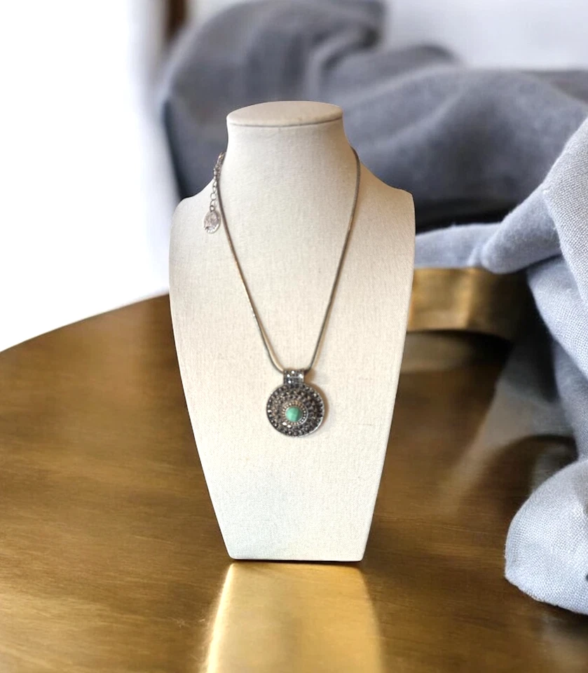 CROWN TRIFARI Silver Toned  Marcasites & Turquoise Pendant Necklace 16-18” - Image 1 of 4