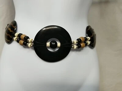 Chico's Women's Beaded & Braided Black/Brown Chain Adjustable Fashion Belt - Image 1 of 4