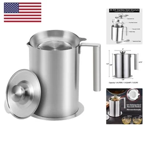 1.8 L/1.9 Quart Stainless Steel Grease Strainer and Container - Large Oil Sto... - Picture 1 of 7