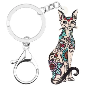 Acrylic Sitting Sphynx Cat Keychains Car Purse Key Ring Pets Jewelry Bag Charms - Picture 1 of 11