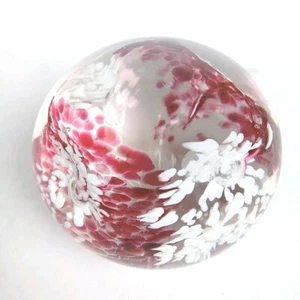 Signed SEW ART GLASS Paperweight Pink Rose Plum White Swirl Hand Blown Vintage - Picture 1 of 7
