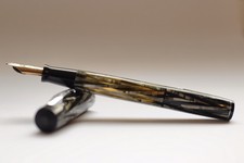 Vintage Waterman’s Ink-vue Silver Ray Fountain Pen 14k Gold Keyhole Flex Nib