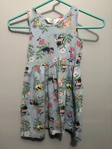 Girls H&M Sleeveless Spring Summer Light Blue Dress Size 6 Cat Bunny Bird Bee - Picture 1 of 4