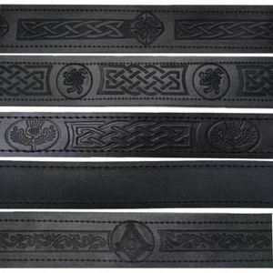 ST Scottish Kilt Belt Buckle Genuine Real Leather Black Embossed Various Styles - Picture 1 of 8