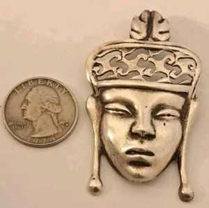 Vintage Sterling Silver Figural BUDDHA GODDESS Tribal 2.5" Pin Brooch 3-D NICE - Picture 1 of 7