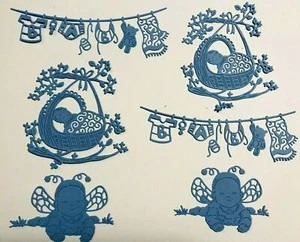 BABY CLOTHES, CRIB, HANGING LINE, & FAIRY SILHOUETTE DIE CUT/ CUTS (BLUE OR PINK - Picture 1 of 14