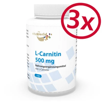 3 Pack L-Carnitine 500mg 300 Capsules Vita World German pharmacy production