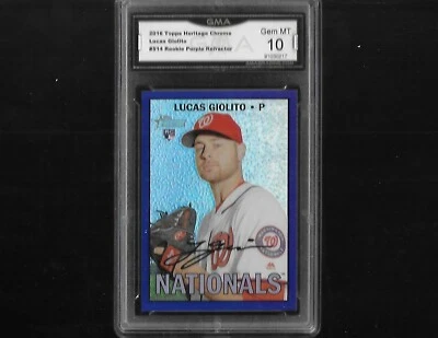 2016 TOPPS HERITAGE CHROME LUCAS GIOLITO PURPLE REFRACTOR #514 RC GMA 10  - Image 1 of 2