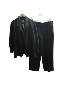 LL Bean Freeport Studio Women's Size 14 Petite Wrap Jacket Pants Set Green - Picture 1 of 12