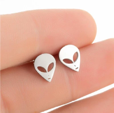 Pendientes Unisex Titanio Pequeño Punk Cabeza Alienígena Plata/Dorado/Negro Foto 1 de 2