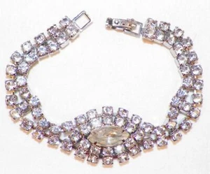 Rhinestone Bracelet Large Oval Stone Prong Set Silvertone Setting Vintage #3 - Picture 1 of 4