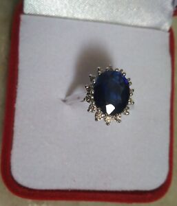 5.70Ct Natural Blue Sapphire Gemstone Diamond Ring 14K Solid White Gold Size 6 7