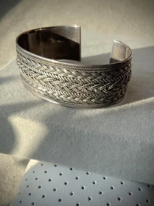 Vintage Bracelet Sterling Silver 925 Stamp Weaving Jewelry Japan hallmark 34 gr - Picture 1 of 11