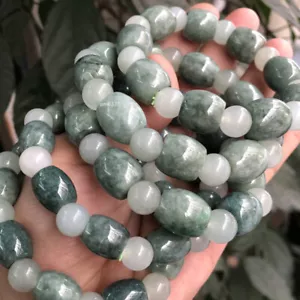 1pcs Natural A Jadeite Jade Bracelet Women Men 12*14mm Oil Green Tube Bead Link - Picture 1 of 7