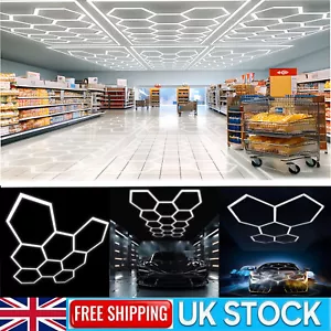 5/8/14/28 Hexagon LED Lighting Car Detail Garage Workshop Retail Light Honeycomb - Picture 1 of 30
