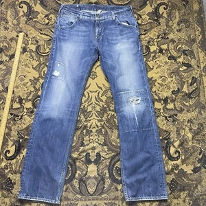 Guess Mens 33x30 REBEL Low Rise Wide Straight Leg Baggy Distressed Jeans - Picture 1 of 10