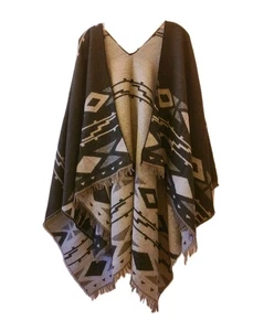 Aztec Southwestern Native American Poncho Reversible Wrap Warm Soft One Size - Picture 1 of 4