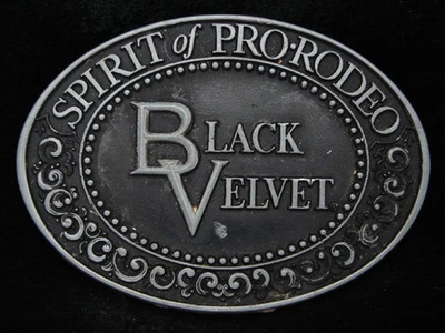 PE05115 VINTAGE 1979 **BLACK VELVET SPIRIT OF PRO-RODEO** BOOZE BELT BUCKLE - Image 1 of 2