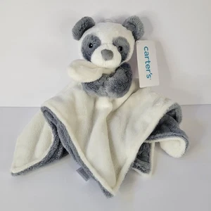 2020 Carters Gray White Panda Bear Plush Lovey Baby Security Blanket 14x14" NWT - Picture 1 of 13