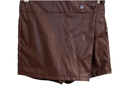 Pantalones Cortos Julie & Joy Niñas Imitación Cuero Talla M 10-12 Marrón Cremallera Lateral Elegante Cómodos Foto 1 de 4