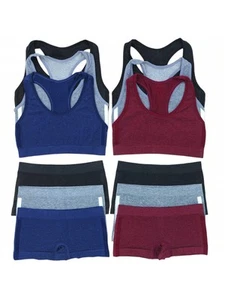 Girls' 6 Sets of Heathered Space-Dyed Racerback Tops & Matching Boyshort Bottom - Picture 1 of 8